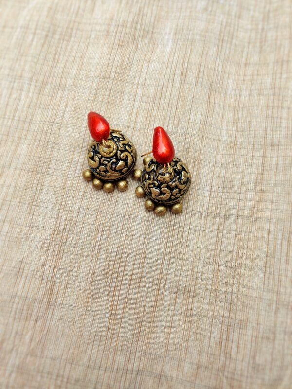 Drop - Terracotta- Medium Size Jhumka ( Golden with Red)