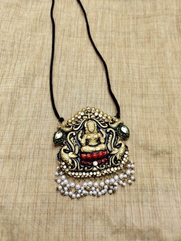 BHAVANI- Terracotta Pendant ( Golden with  Red )