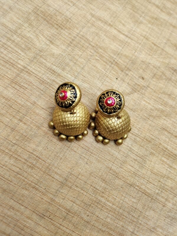Pooja -Terracotta- Big Size Jhumka ( Golden with  Black and Red )