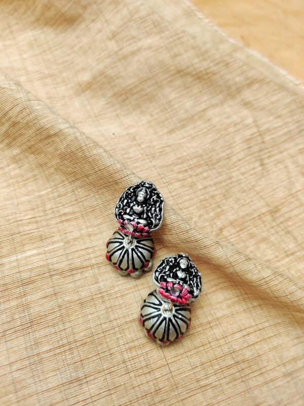Devi-Terracotta- Medium Size Jhumka ( Silver with Pink )