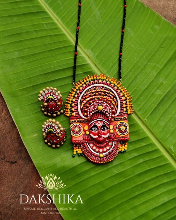 THEYYAM- Terracotta Extra Large Pendant with big size jhumka ( Golden with multi colour)
