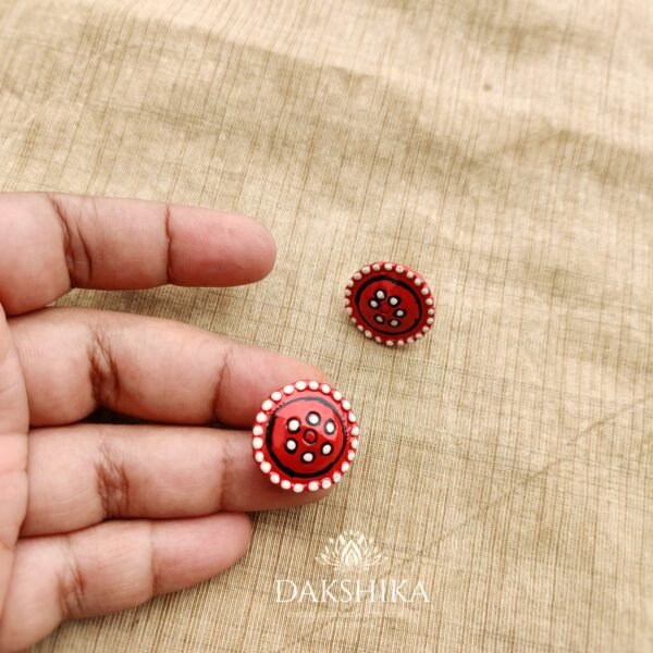 THEYYAM- Terracotta small Pendant with big size earring ( Golden with multi colour) - Image 4