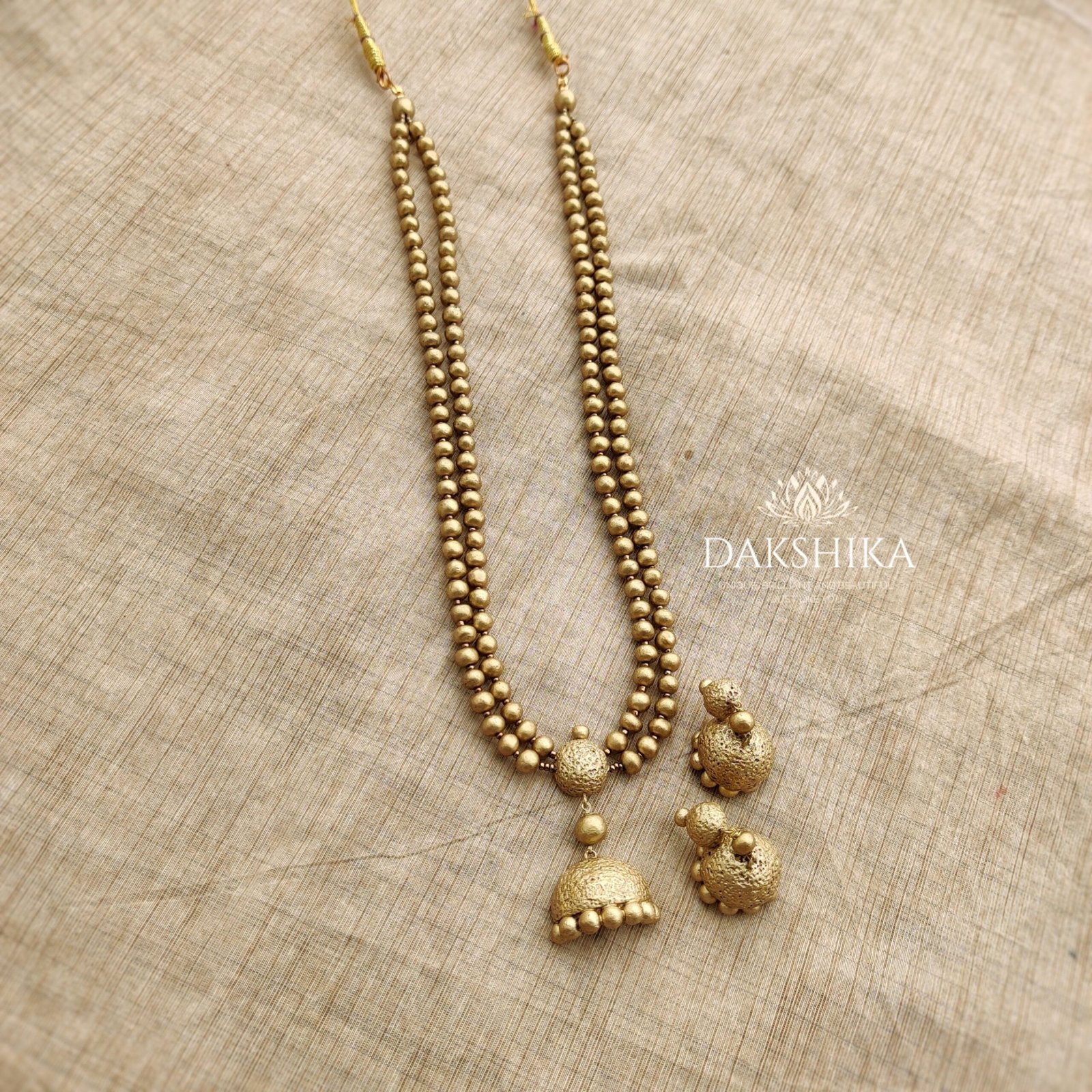 Madhuri - Long Necklace with Small Size Jhumka (Golden )