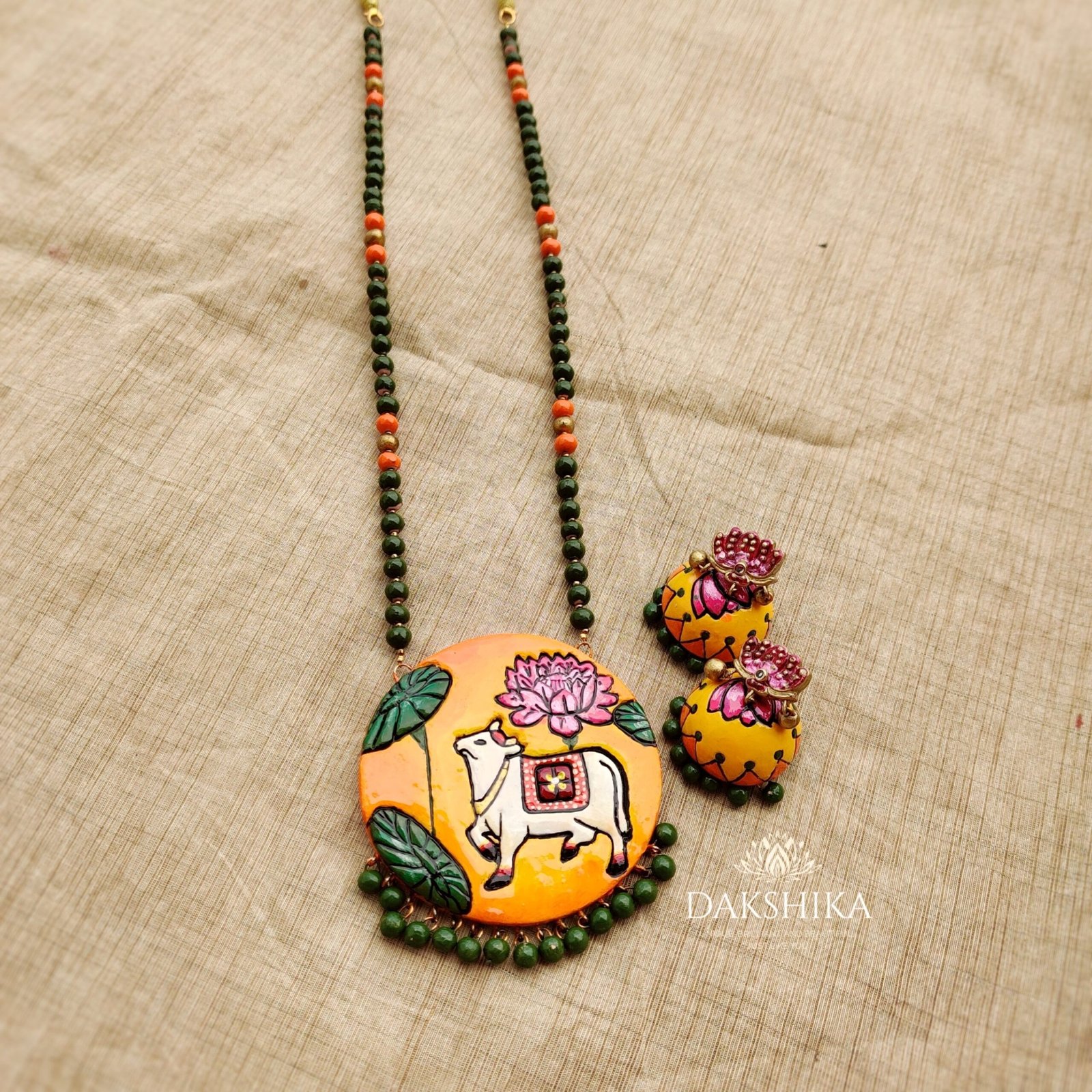 Govardha- Long Necklace with Big Size Jhumka (Golden with Multi colour)