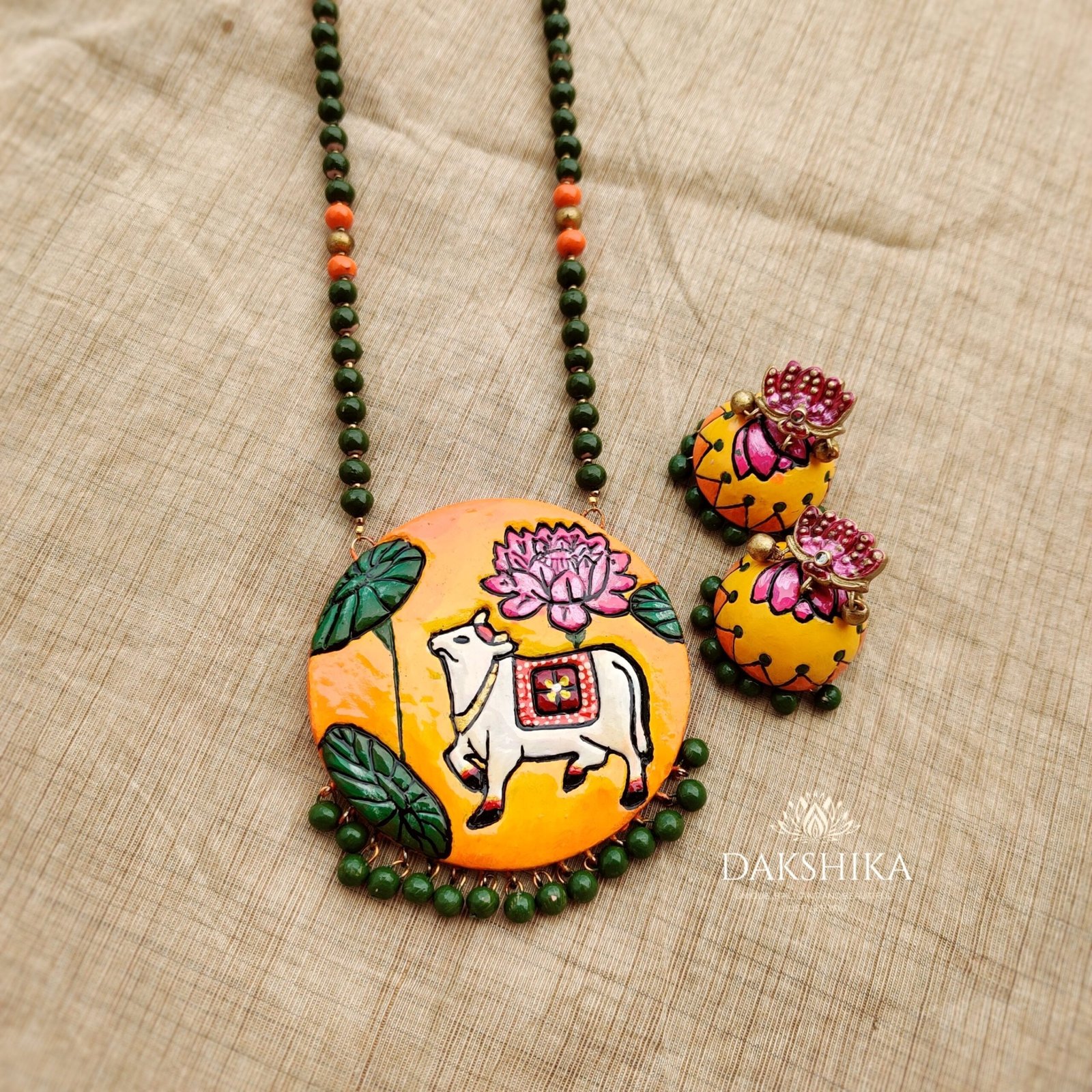 Govardha- Long Necklace with Big Size Jhumka (Golden with Multi colour) - Image 2