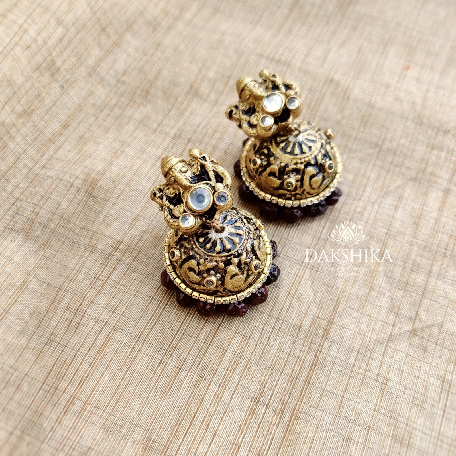 Ganesha-Terracotta- Big Size Jhumka ( Golden with Brown )